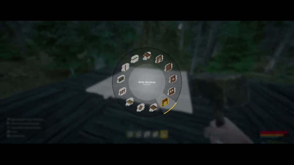 Build wheel with Wide doorway selected and the mouse controls listed at the bottom left