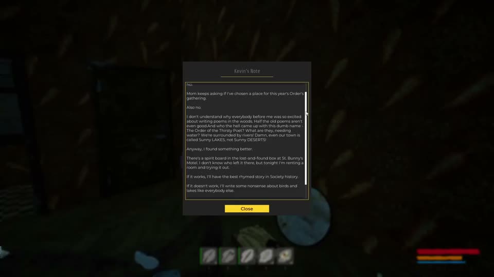 Kevin's Note displayed in full on screen