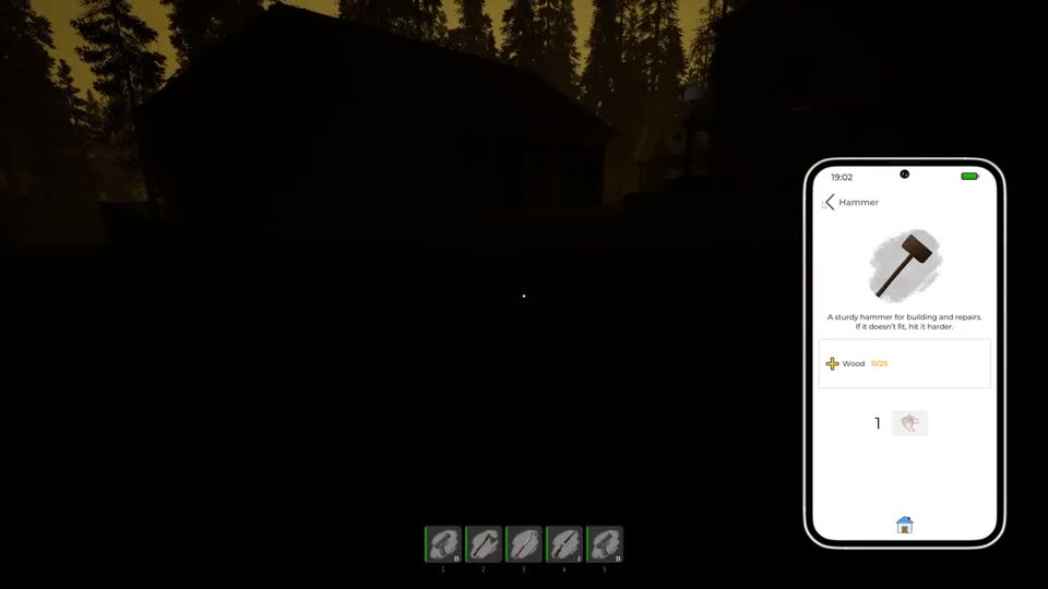 Notes app recipe page for the Hammer costing 25 wood
